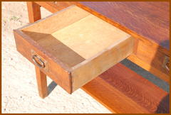 Center drawer showing the original ooze leather lining in excellent condition. 